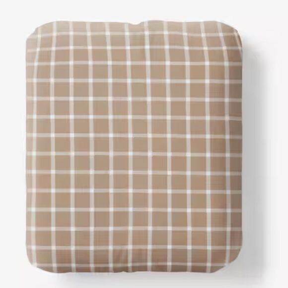 Bundle Windowpane King Fitted Sheet Pillowcases, Company Store Yard-Dyed Taupe - Picture 5 of 9